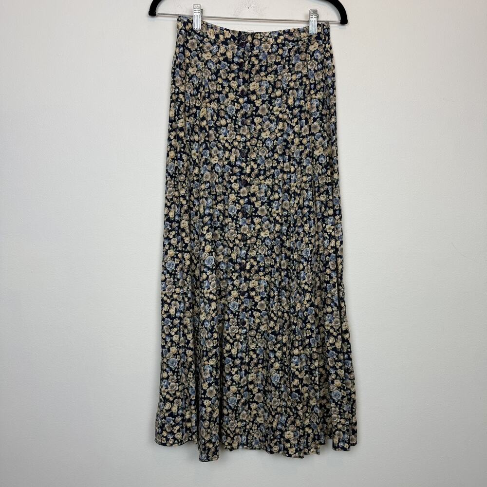 Vintage 90s Nuovo County floral button down maxi skirt floral cottagecore SM